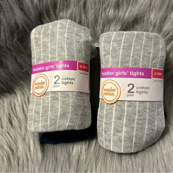 Wonder Nation Cotton Tights Baby Toddler Girls Size 6-18 Months Grey & Blue‎ - Picture 1 of 5